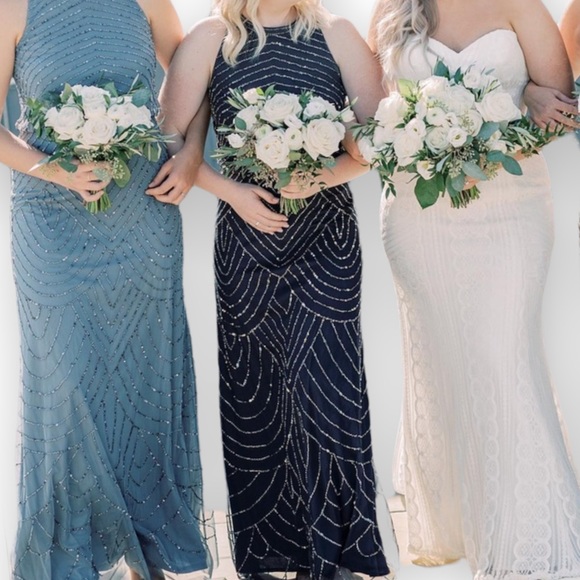 Adrianna Papell BHLDN Madigan 2/ XS Blue Chiffon Embellished Beaded Formal Gown - Picture 3 of 8